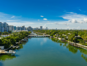Scenic view of Fianzas in Indian Creek, FL, showcasing lush greenery and tranquil waters.